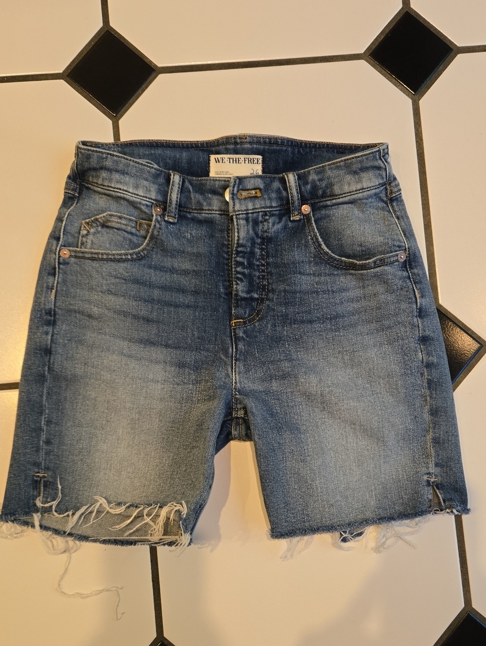 We The Free Distressed Mid Blue Denim Cutoff Shorts